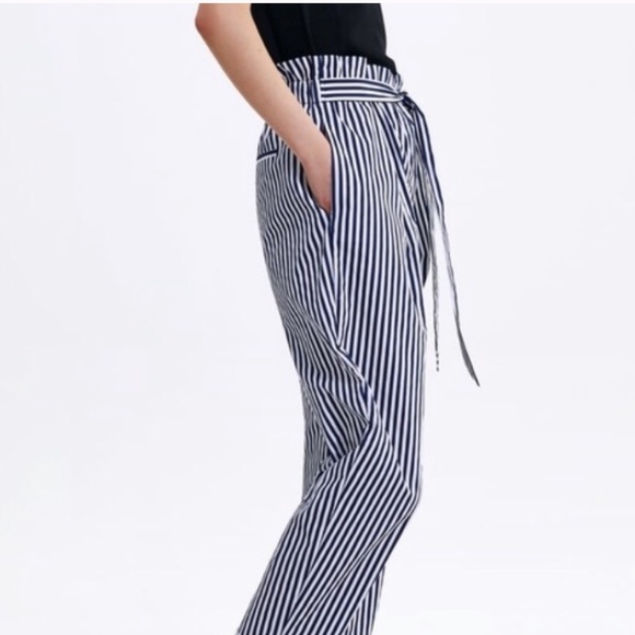 🆕 Zara Stripped Pants. Elastic Waist. Sash Belt - Hand Pockets - Picture 10 of 12